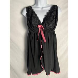 Passion Forever Black Lace Babydoll Chemise Plus Size 3X Pink Bow Lingerie